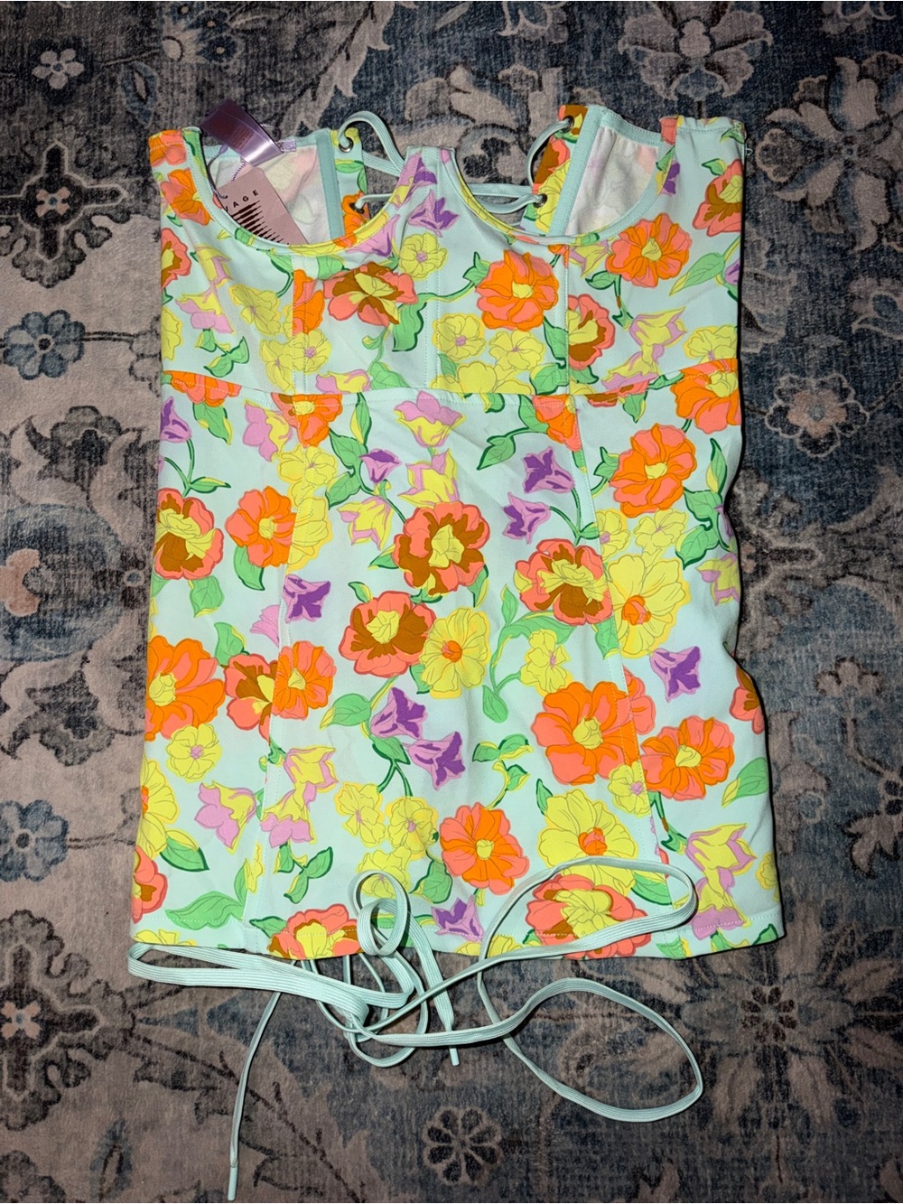 Savage X Fenty Mint Floral Camisole with Neon Blooms